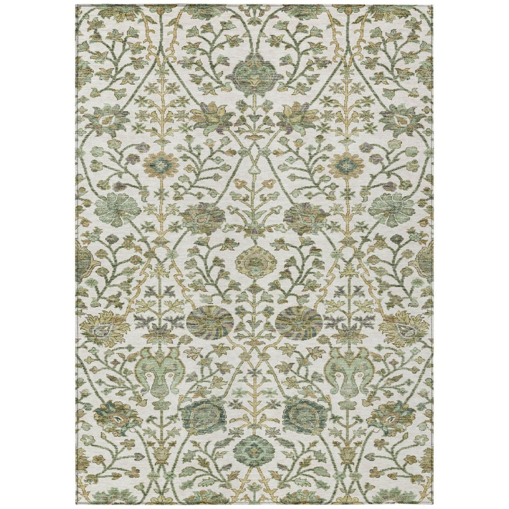HomeRoots 5' Indoor Outdoor Area Rug - Elegant Floral Design in Ivory, Green, and Brown, Machine Washable! 5' X 8' 603468