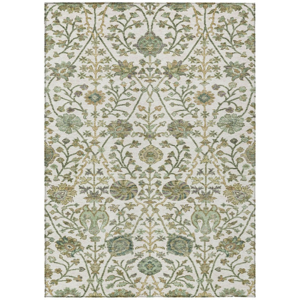 HomeRoots 5' Indoor Outdoor Area Rug - Elegant Floral Design in Ivory, Green, and Brown, Machine Washable! 5' X 8' 603468