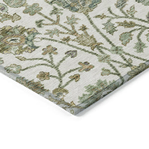 Homeroots 3' Floral Indoor Outdoor Area Rug In Green, Tan, And Gray – Durable, Washable, And Versatile Design 5' X 8' Polyester 603468