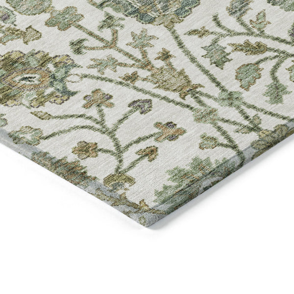 Homeroots 3' Floral Indoor Outdoor Area Rug In Green, Tan, And Gray – Durable, Washable, And Versatile Design 5' X 8' Polyester 603468