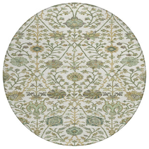HomeRoots 5' Indoor Outdoor Area Rug - Elegant Floral Design in Ivory, Green, and Brown, Machine Washable! 8' Round 603469
