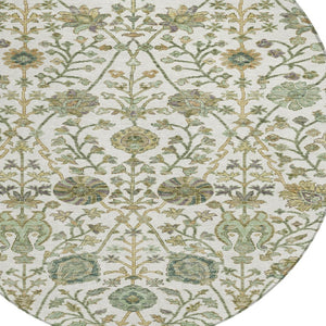 Homeroots 3' Floral Indoor Outdoor Area Rug In Green, Tan, And Gray – Durable, Washable, And Versatile Design 8' Round Polyester 603469