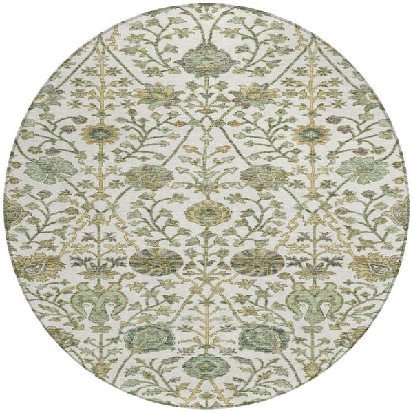 Homeroots 3' Floral Indoor Outdoor Area Rug In Green, Tan, And Gray – Durable, Washable, And Versatile Design 8' Round Polyester 603469