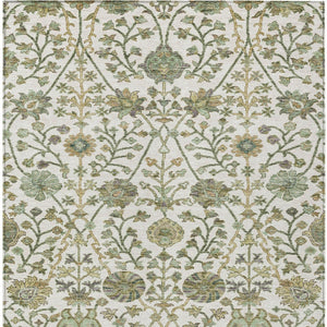 Homeroots 3' Floral Indoor Outdoor Area Rug In Green, Tan, And Gray – Durable, Washable, And Versatile Design 8' X 10' Polyester 603470
