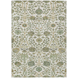 HomeRoots 5' Indoor Outdoor Area Rug - Elegant Floral Design in Ivory, Green, and Brown, Machine Washable! 8' X 10' 603470