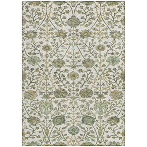 Homeroots 3' Floral Indoor Outdoor Area Rug In Green, Tan, And Gray – Durable, Washable, And Versatile Design 10' X 14' Polyester 603472
