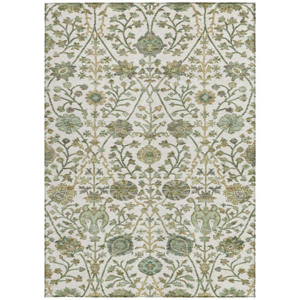 Homeroots 3' Floral Indoor Outdoor Area Rug In Green, Tan, And Gray – Durable, Washable, And Versatile Design 10' X 14' Polyester 603472