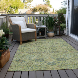 Homeroots 3' Floral Indoor Outdoor Area Rug In Green, Tan, And Gray – Durable, Washable, And Versatile Design 3' X 5' Polyester 603473