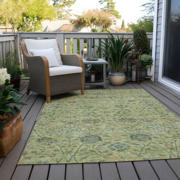 Homeroots 3' Floral Indoor Outdoor Area Rug In Green, Tan, And Gray – Durable, Washable, And Versatile Design 3' X 5' Polyester 603473