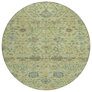 HomeRoots 5' Timeless Floral Washable Area Rug in Mint Green, Brown, and Gray – Perfect for Indoor & Outdoor Use 8' Round 603475