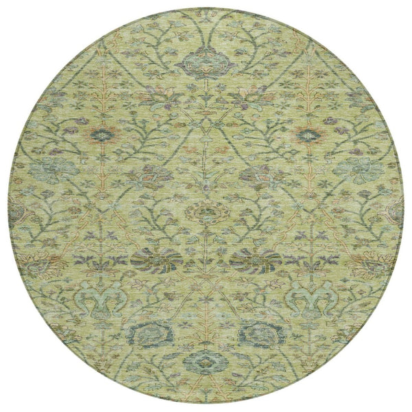 HomeRoots 5' Timeless Floral Washable Area Rug in Mint Green, Brown, and Gray – Perfect for Indoor & Outdoor Use 8' Round 603475