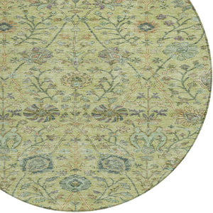 Homeroots 3' Floral Indoor Outdoor Area Rug In Green, Tan, And Gray – Durable, Washable, And Versatile Design 8' Round Polyester 603475