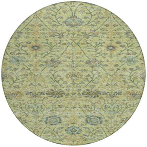 Homeroots 3' Floral Indoor Outdoor Area Rug In Green, Tan, And Gray – Durable, Washable, And Versatile Design 8' Round Polyester 603475