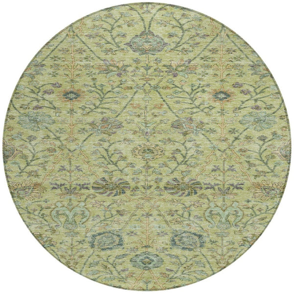 Homeroots 3' Floral Indoor Outdoor Area Rug In Green, Tan, And Gray – Durable, Washable, And Versatile Design 8' Round Polyester 603475