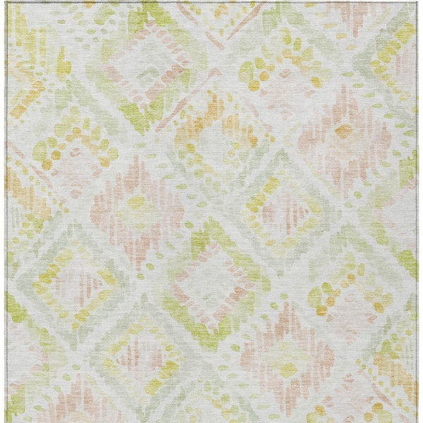 HomeRoots 5' Modern Geometric Area Rug in Pink, Green & Beige - Washable, Durable, Perfect for Indoor & Outdoor Spaces 5' X 8' 603479