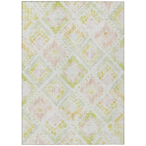 HomeRoots 5' Modern Geometric Area Rug in Pink, Green & Beige - Washable, Durable, Perfect for Indoor & Outdoor Spaces 5' X 8' 603479