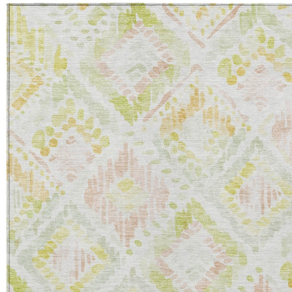 HomeRoots 5' Modern Geometric Area Rug in Pink, Green & Beige - Washable, Durable, Perfect for Indoor & Outdoor Spaces 5' X 8' 603479