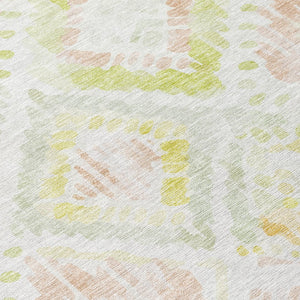 HomeRoots 5' Modern Geometric Area Rug in Pink, Green & Beige - Washable, Durable, Perfect for Indoor & Outdoor Spaces 5' X 8' 603479