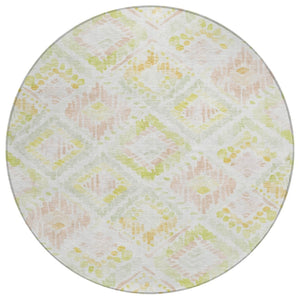 HomeRoots 5' Modern Geometric Area Rug in Pink, Green & Beige - Washable, Durable, Perfect for Indoor & Outdoor Spaces 8' Round 603480