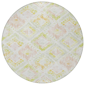 HomeRoots 5' Modern Geometric Area Rug in Pink, Green & Beige - Washable, Durable, Perfect for Indoor & Outdoor Spaces 8' Round 603480