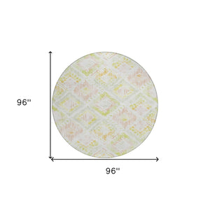 HomeRoots 5' Modern Geometric Area Rug in Pink, Green & Beige - Washable, Durable, Perfect for Indoor & Outdoor Spaces 8' Round 603480