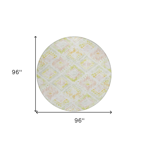 HomeRoots 5' Modern Geometric Area Rug in Pink, Green & Beige - Washable, Durable, Perfect for Indoor & Outdoor Spaces 8' Round 603480