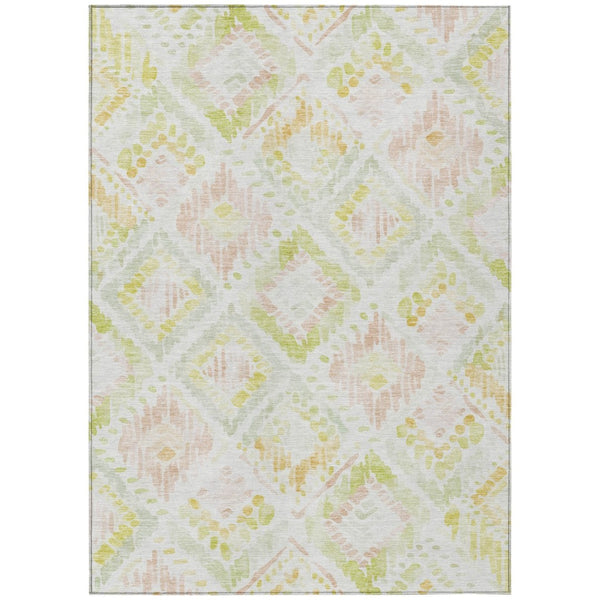 HomeRoots 5' Modern Geometric Area Rug in Pink, Green & Beige - Washable, Durable, Perfect for Indoor & Outdoor Spaces 8' X 10' 603481