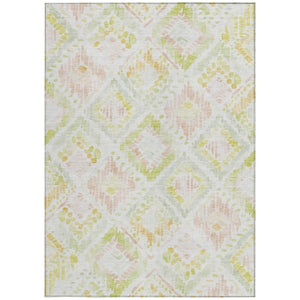 HomeRoots 9' Geometric Area Rug in Pink, Green & Beige – Washable, Durable, Indoor/Outdoor Perfect for Any Space 603482