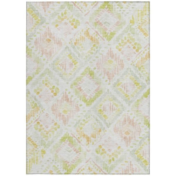 HomeRoots 9' Geometric Area Rug in Pink, Green & Beige – Washable, Durable, Indoor/Outdoor Perfect for Any Space 603482
