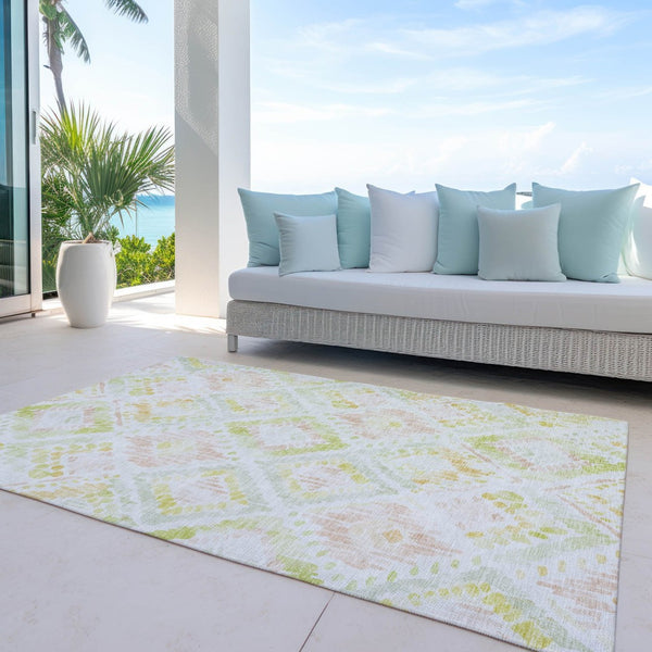HomeRoots 9' Geometric Area Rug in Pink, Green & Beige – Washable, Durable, Indoor/Outdoor Perfect for Any Space 603482