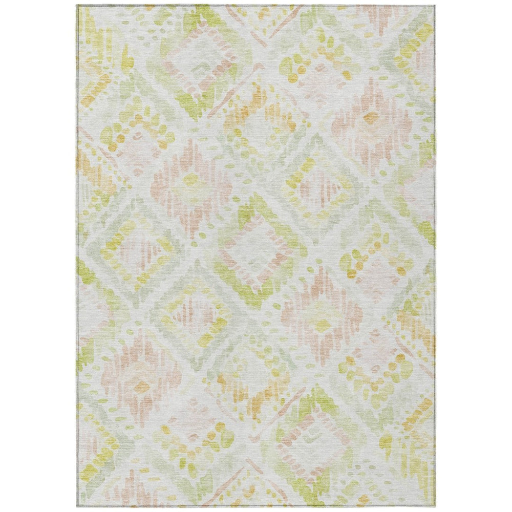 HomeRoots 9' Geometric Area Rug in Pink, Green & Beige – Washable, Durable, Indoor/Outdoor Perfect for Any Space 603482