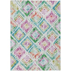 HomeRoots 5' Vibrant Geometric Area Rug - Washable Indoor/Outdoor Design in Teal, Blue, Green & Purple Tones 5' X 8' 603485