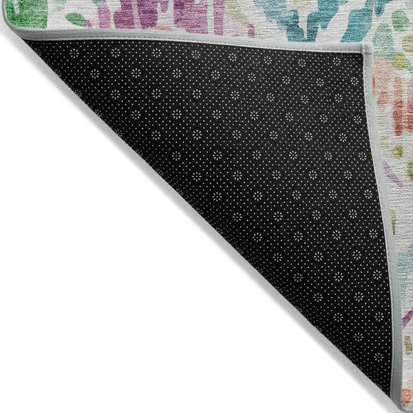 HomeRoots 5' Vibrant Geometric Area Rug - Washable Indoor/Outdoor Design in Teal, Blue, Green & Purple Tones 5' X 8' 603485