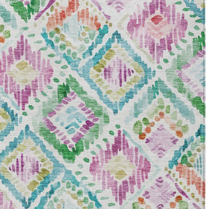 HomeRoots 5' Vibrant Geometric Area Rug - Washable Indoor/Outdoor Design in Teal, Blue, Green & Purple Tones 5' X 8' 603485