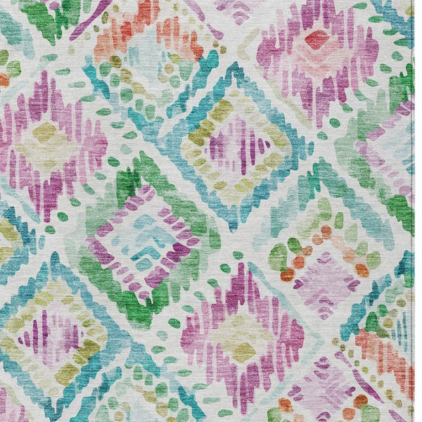 HomeRoots 5' Vibrant Geometric Area Rug - Washable Indoor/Outdoor Design in Teal, Blue, Green & Purple Tones 5' X 8' 603485