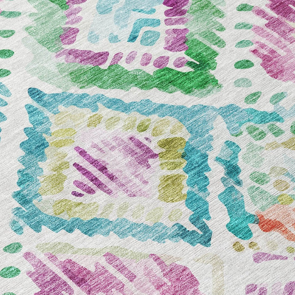 HomeRoots 5' Vibrant Geometric Area Rug - Washable Indoor/Outdoor Design in Teal, Blue, Green & Purple Tones 5' X 8' 603485