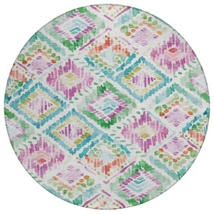 HomeRoots 5' Vibrant Geometric Area Rug - Washable Indoor/Outdoor Design in Teal, Blue, Green & Purple Tones 8' Round 603486