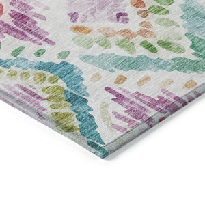 HomeRoots 5' Vibrant Geometric Area Rug - Washable Indoor/Outdoor Design in Teal, Blue, Green & Purple Tones 8' X 10' 603487