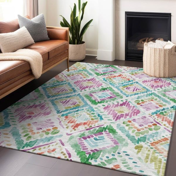 HomeRoots 5' Vibrant Geometric Area Rug - Washable Indoor/Outdoor Design in Teal, Blue, Green & Purple Tones 8' X 10' 603487
