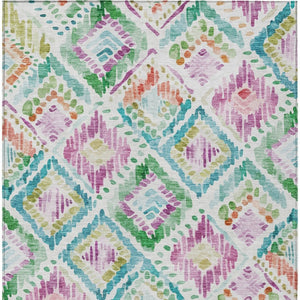HomeRoots 5' Vibrant Geometric Area Rug - Washable Indoor/Outdoor Design in Teal, Blue, Green & Purple Tones 10' X 14' 603489