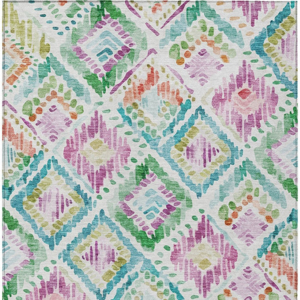 HomeRoots 5' Vibrant Geometric Area Rug - Washable Indoor/Outdoor Design in Teal, Blue, Green & Purple Tones 10' X 14' 603489