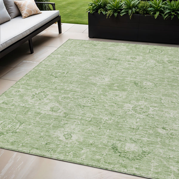 Homeroots 3' Artichoke Green Damask Washable Area Rug - Stylish, Durable Indoor/Outdoor Decor For Any Space 5' X 8' Polyester 603492