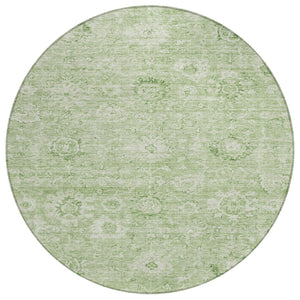 HomeRoots 5' Stylish Artichoke Green & Ivory Damask Area Rug - Washable, Durable, Perfect for Indoor & Outdoor Use 8' Round 603493