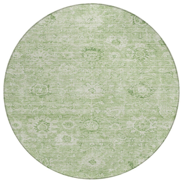 HomeRoots 5' Stylish Artichoke Green & Ivory Damask Area Rug - Washable, Durable, Perfect for Indoor & Outdoor Use 8' Round 603493