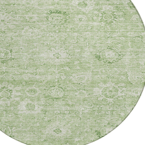 Homeroots 3' Artichoke Green Damask Washable Area Rug - Stylish, Durable Indoor/Outdoor Decor For Any Space 8' Round Polyester 603493