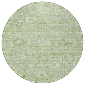 Homeroots 3' Artichoke Green Damask Washable Area Rug - Stylish, Durable Indoor/Outdoor Decor For Any Space 8' Round Polyester 603493