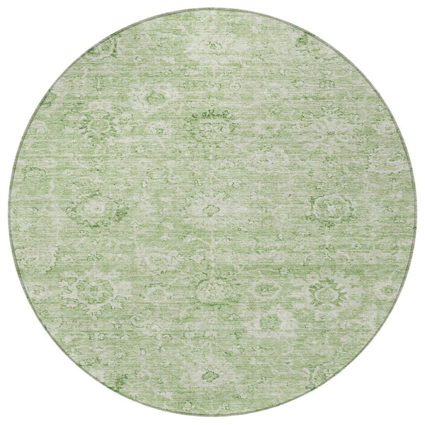 Homeroots 3' Artichoke Green Damask Washable Area Rug - Stylish, Durable Indoor/Outdoor Decor For Any Space 8' Round Polyester 603493