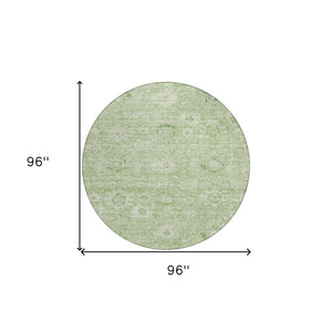 Homeroots 3' Artichoke Green Damask Washable Area Rug - Stylish, Durable Indoor/Outdoor Decor For Any Space 8' Round Polyester 603493