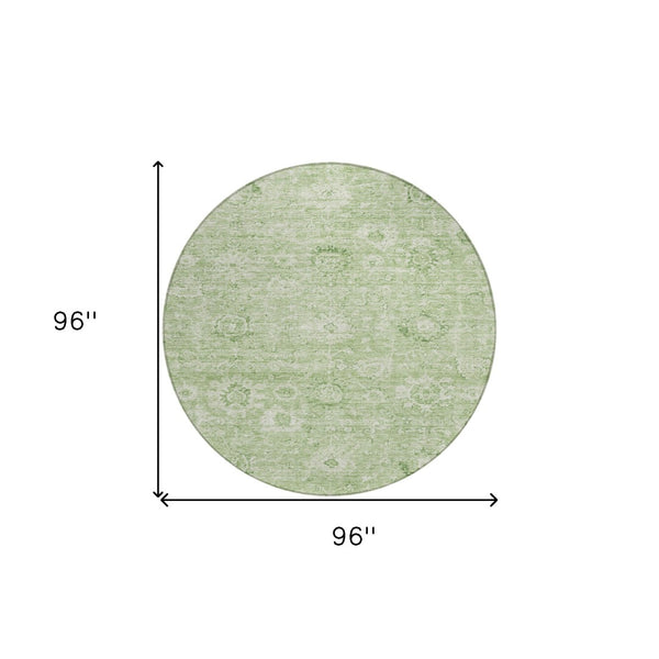 Homeroots 3' Artichoke Green Damask Washable Area Rug - Stylish, Durable Indoor/Outdoor Decor For Any Space 8' Round Polyester 603493