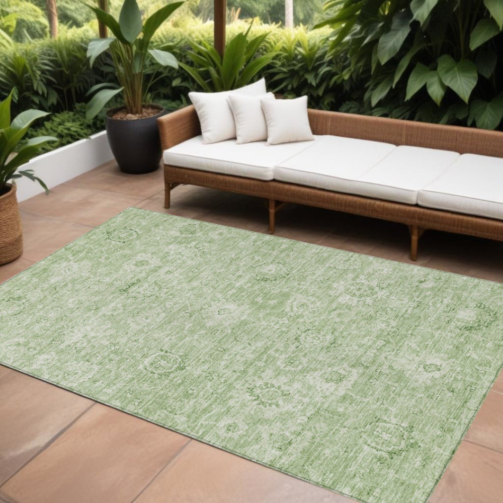 HomeRoots 5' Stylish Artichoke Green & Ivory Damask Area Rug - Washable, Durable, Perfect for Indoor & Outdoor Use 8' X 10' 603494